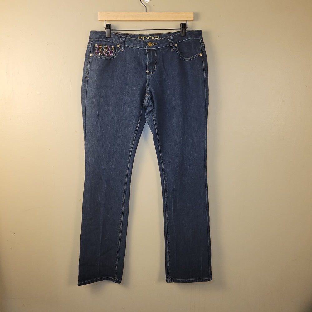 Coogi Jeans Womens 11/12 Blue Denim Slim Straight Rainbow Rhinestones